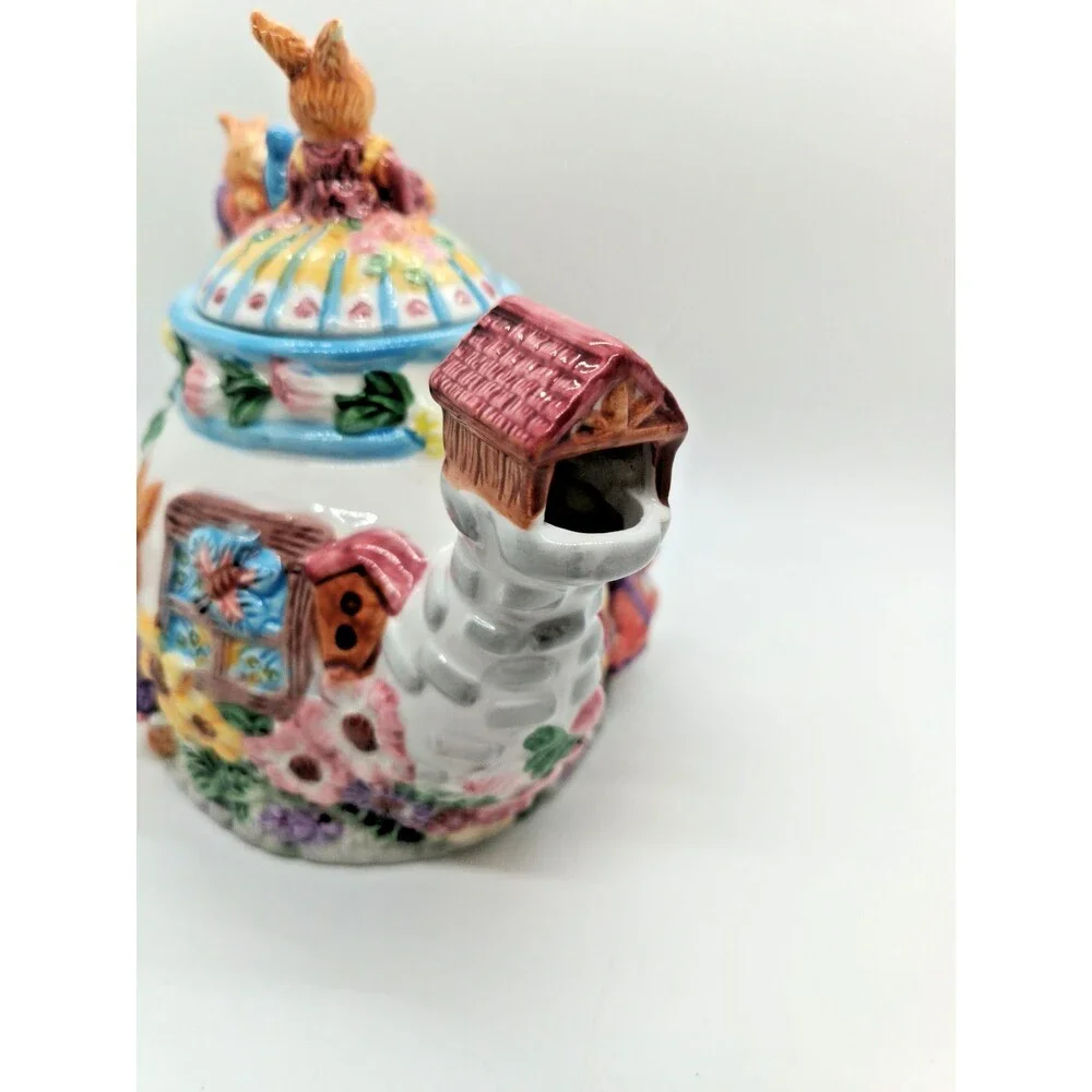 Vintage Bunny Rabbit Garden Teapot – Spring Easter – Merc Asia 1999 – Rare